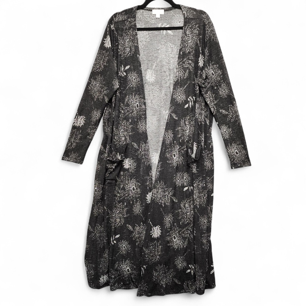 LuLaRoe Sarah Long Open Duster Cardigan Womens XL Floral Print Pockets NEW w Tag